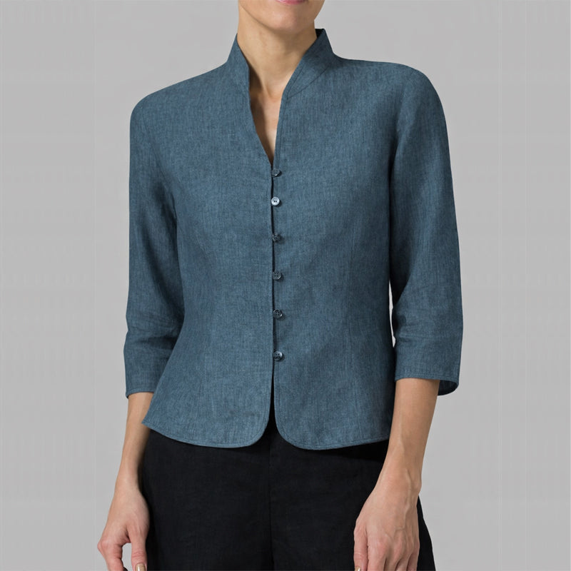 Sofia Amoretti Three-Quarter Sleeve Chambray Blouse