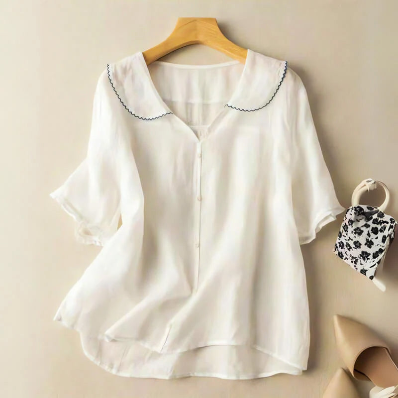 Sofia Amoretti Short-Sleeve Blouse with Lace Detail