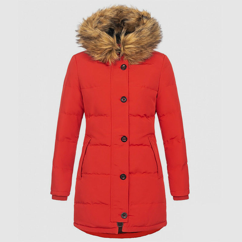Women’s Slim-Fit Winter Parka with Faux-Fur Hood
