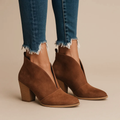 Block-Heel Ankle Boots for Women with Deep Front Cutout