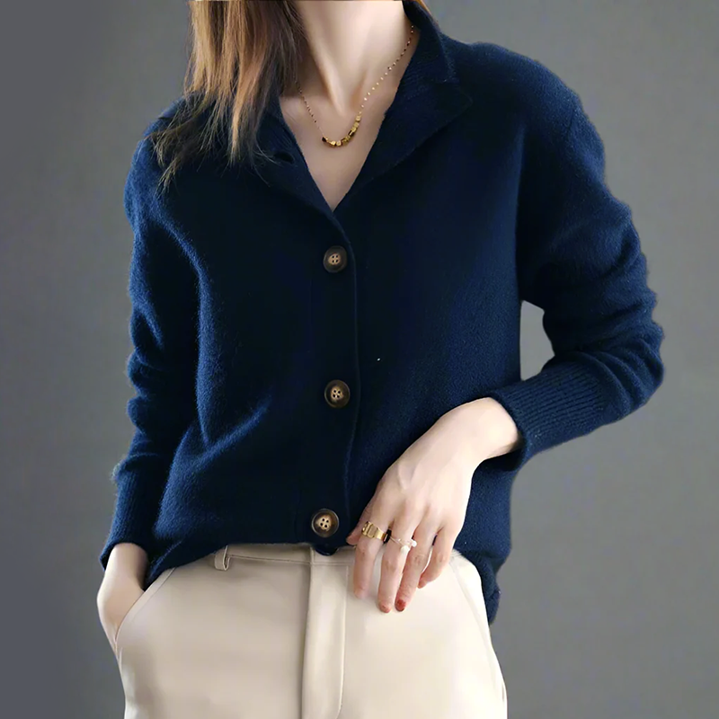 Button-Front Knit Cardigan for Women with High Collar