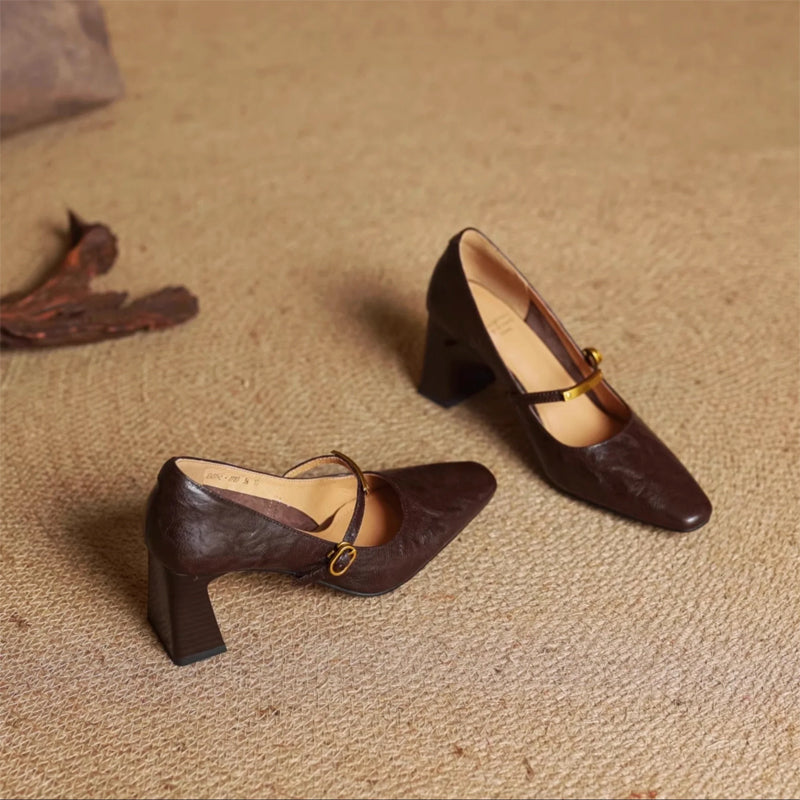 Eloria Genuine Leather Mary Jane Heels