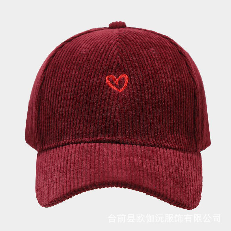 Everyday Corduroy Cap with Embroidered Heart