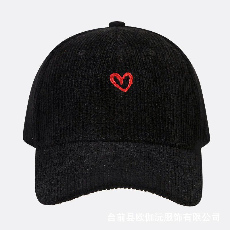 Everyday Corduroy Cap with Embroidered Heart