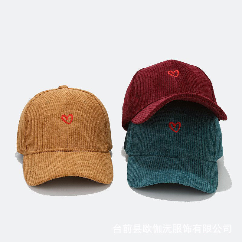 Everyday Corduroy Cap with Embroidered Heart