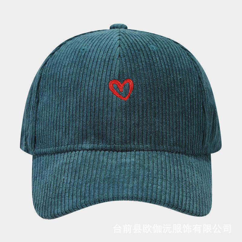 Everyday Corduroy Cap with Embroidered Heart