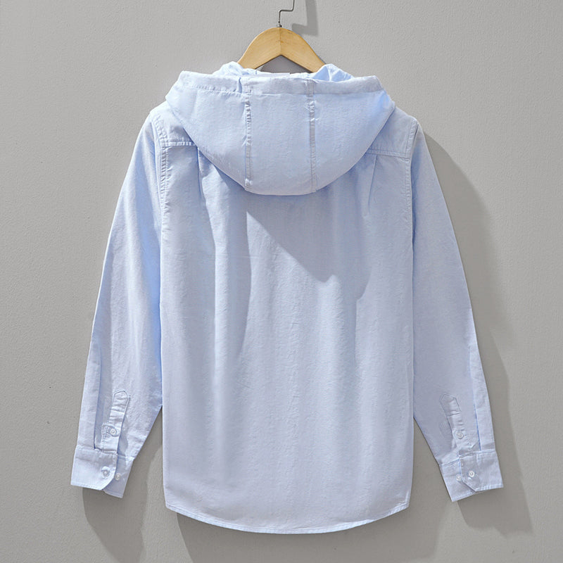 Hooded Cotton Shirt with Zipper Closure