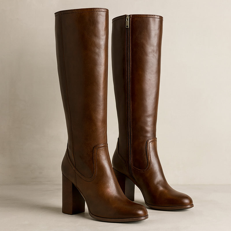 Knee-High Women’s Boots with Stacked Block Heels