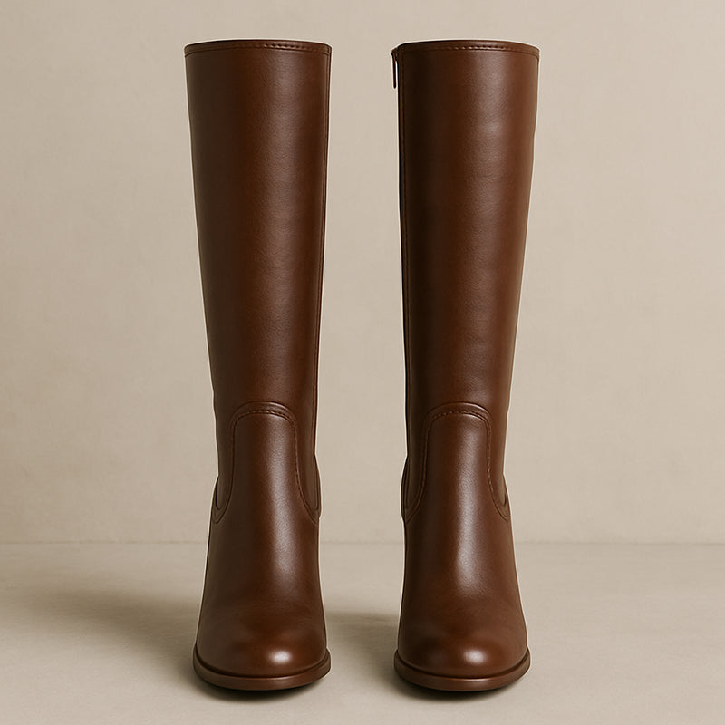 Knee-High Women’s Boots with Stacked Block Heels