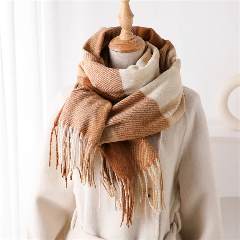 Large Plaid Scarf with Fringe Ends