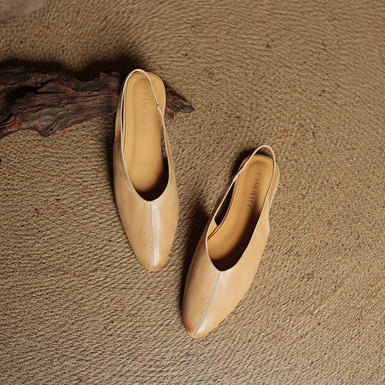 Leather Pointed Toe Slingback Flats