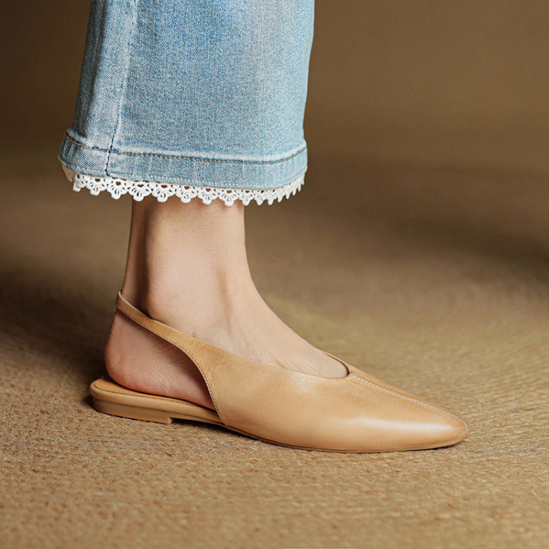 Leather Pointed Toe Slingback Flats