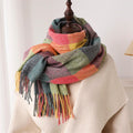 Multicolor Plaid Scarf with Fringe Ends