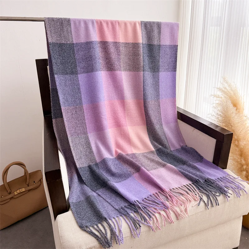 Multicolor Plaid Scarf with Fringe Ends