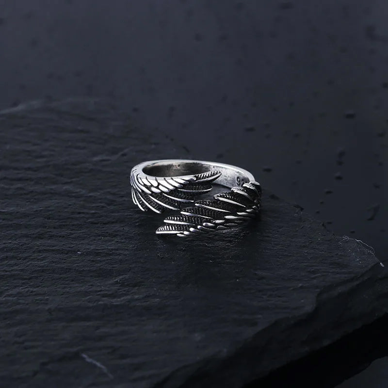 Open Band Ring with Textured Wing Detail