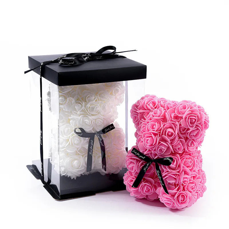 Rose Flower Teddy Bear with Gift Box