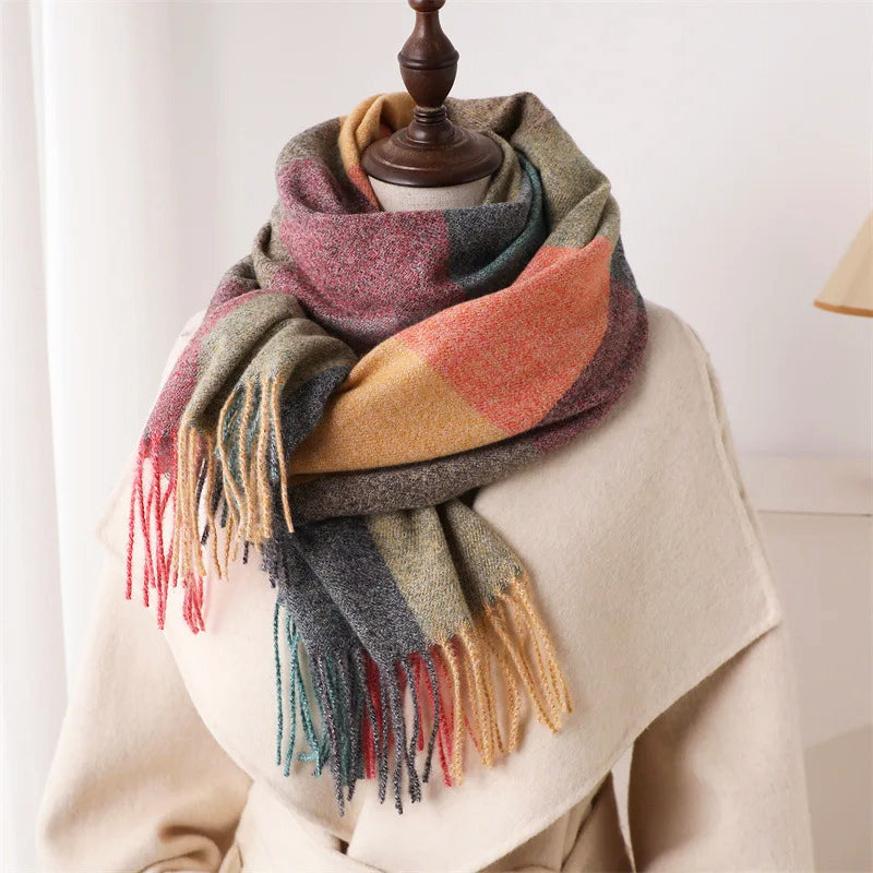 Sofia Amoretti Fringe Scarf with Color-Block Pattern