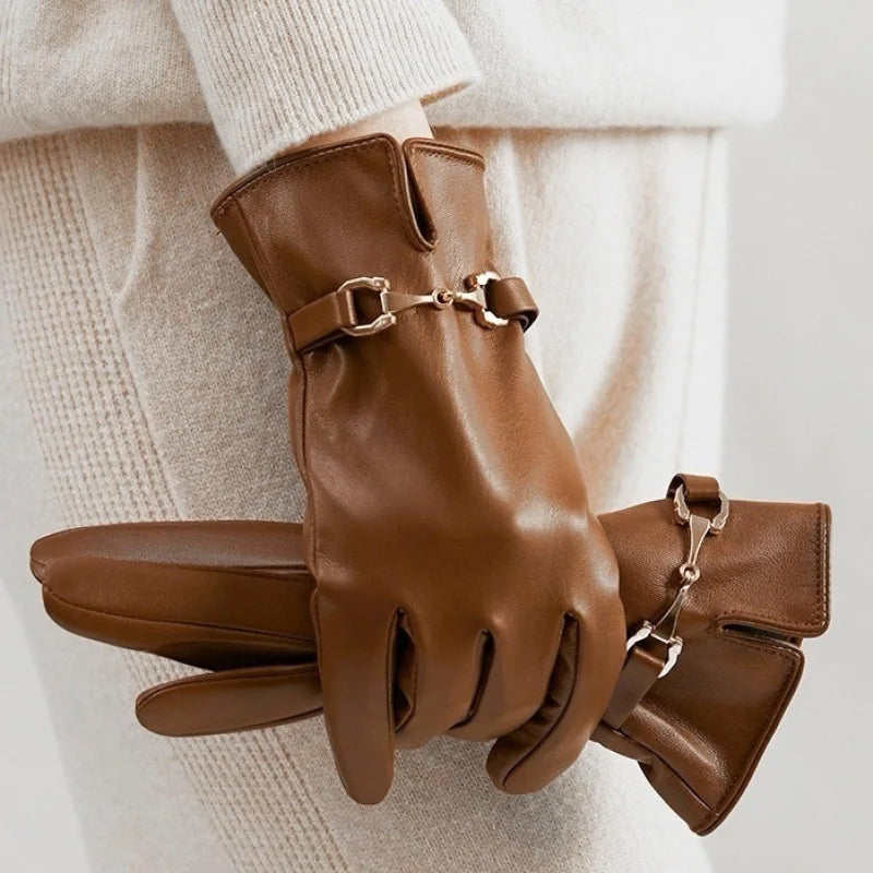 Sofia Amoretti Leather Gloves with Buckle Detail