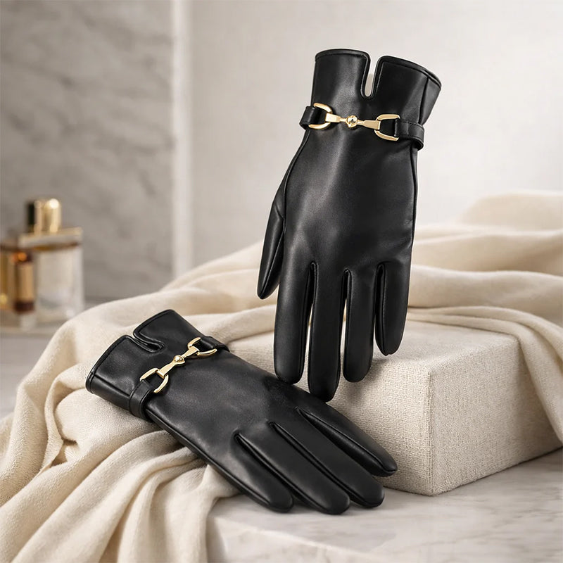 Sofia Amoretti Leather Gloves with Buckle Detail