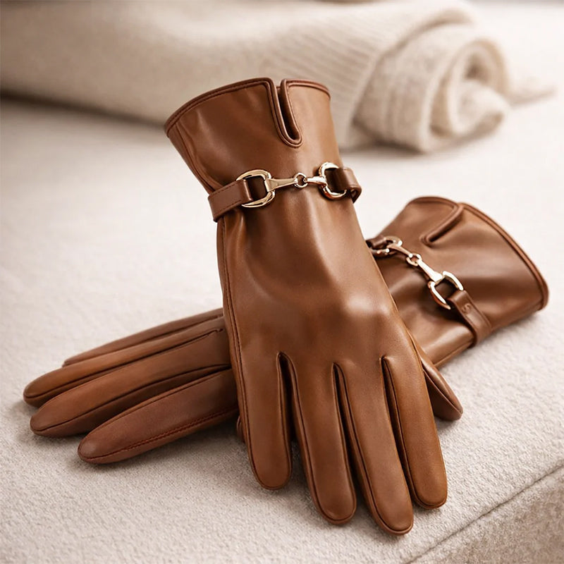 Sofia Amoretti Leather Gloves with Buckle Detail