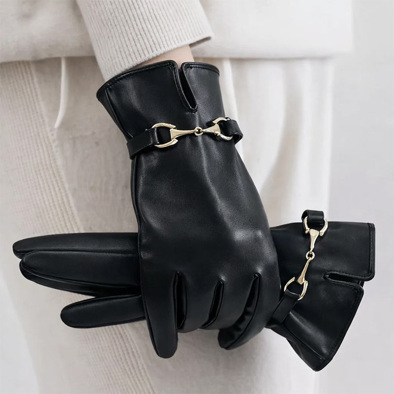 Sofia Amoretti Leather Gloves with Buckle Detail