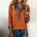 Sofia Amoretti Ribbed Sweater with Denim Trim
