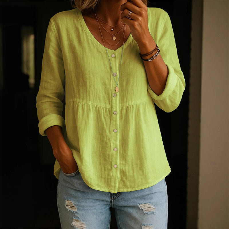 Sofia Amoretti V-Neck Shirt with Gathered Waist