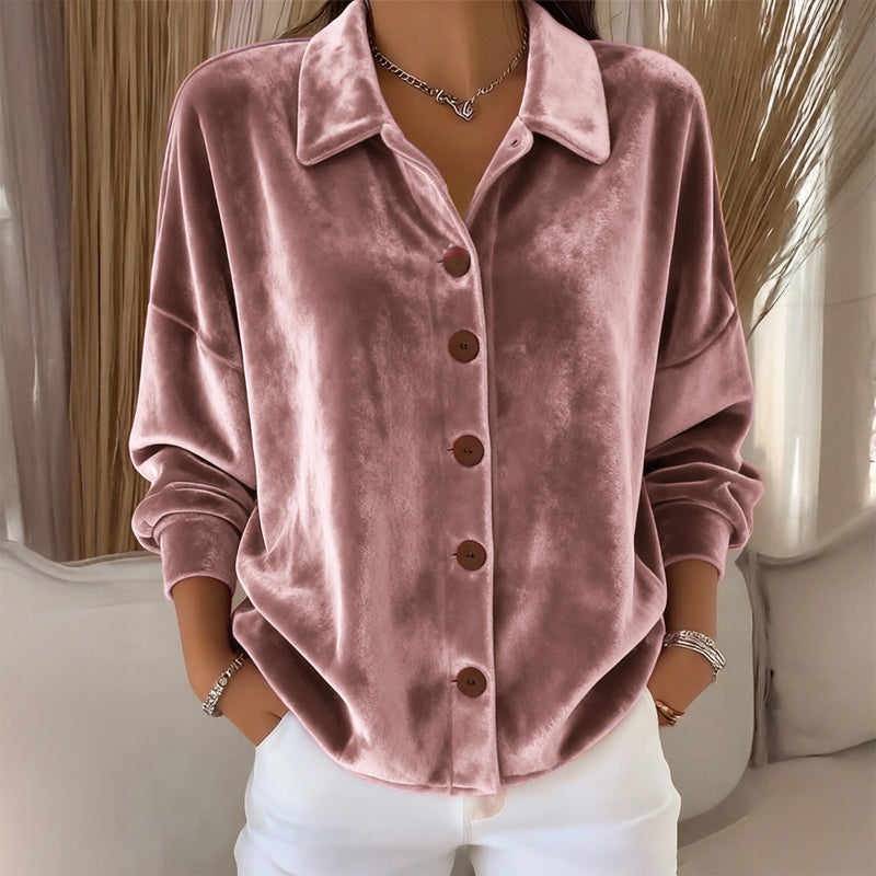Sofia Amoretti Velvet Button-Front Shirt