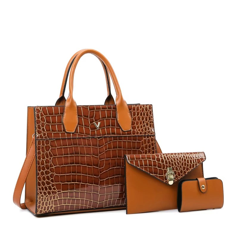 Square Tote Handbag Set with Textured Surface