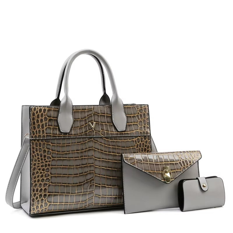 Square Tote Handbag Set with Textured Surface