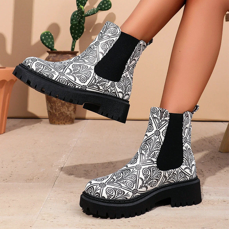 Women’s Chunky Chelsea Boots with Colorful Prints
