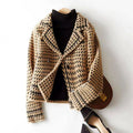 Women’s Cropped Buttoned Jacket with Houndstooth Pattern