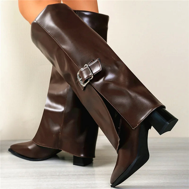 Women’s Foldover Knee Boots with Buckle Detail