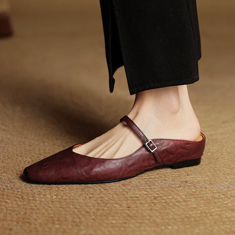 Women’s Genuine Leather Mules with Mary Jane Strap