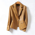 Women’s Genuine Leather One-Button Blazer Jacket