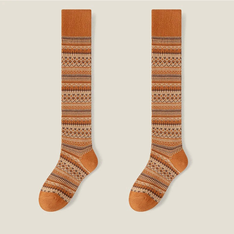 Women’s Knee-High Knit Socks with Decorative Pattern