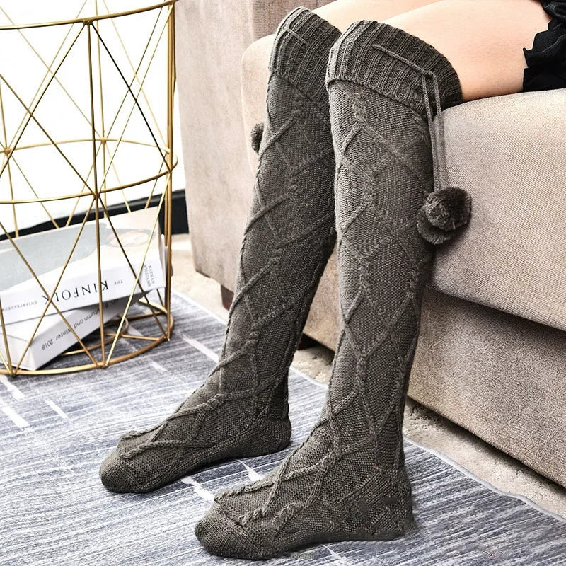 Women’s Long Knit Socks with Cable Pattern