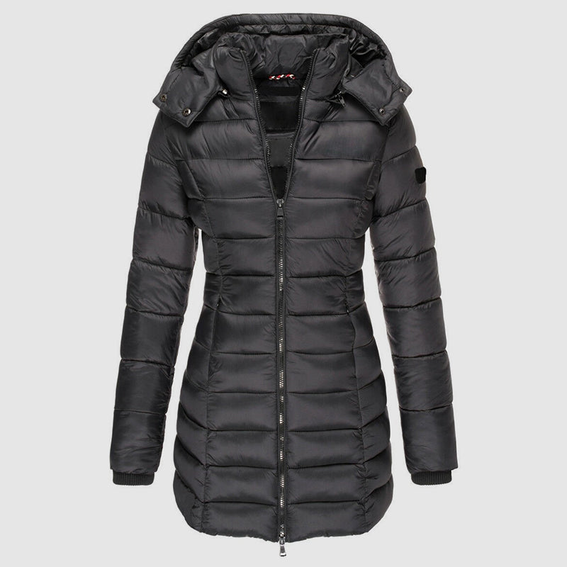 Women’s Long Slim-Fit Puffer Jacket with Hood