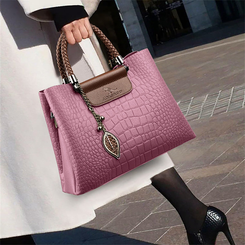 Women’s Medium Textured Shoulder Bag with Braided Handles