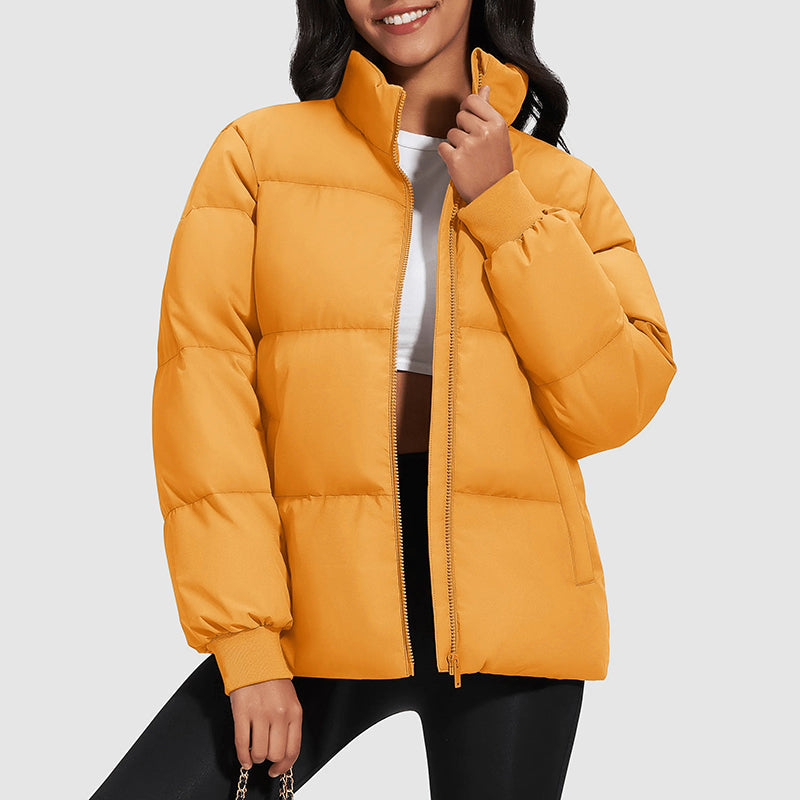 Women’s Mid-Length Down Puffer Jacket with Stand Collar