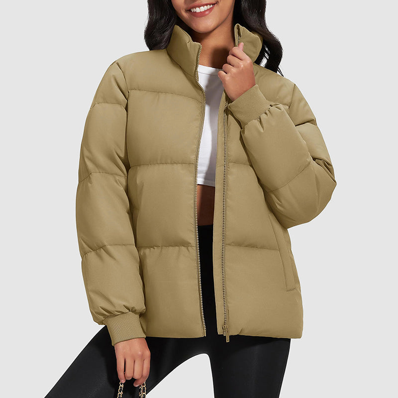 Women’s Mid-Length Down Puffer Jacket with Stand Collar