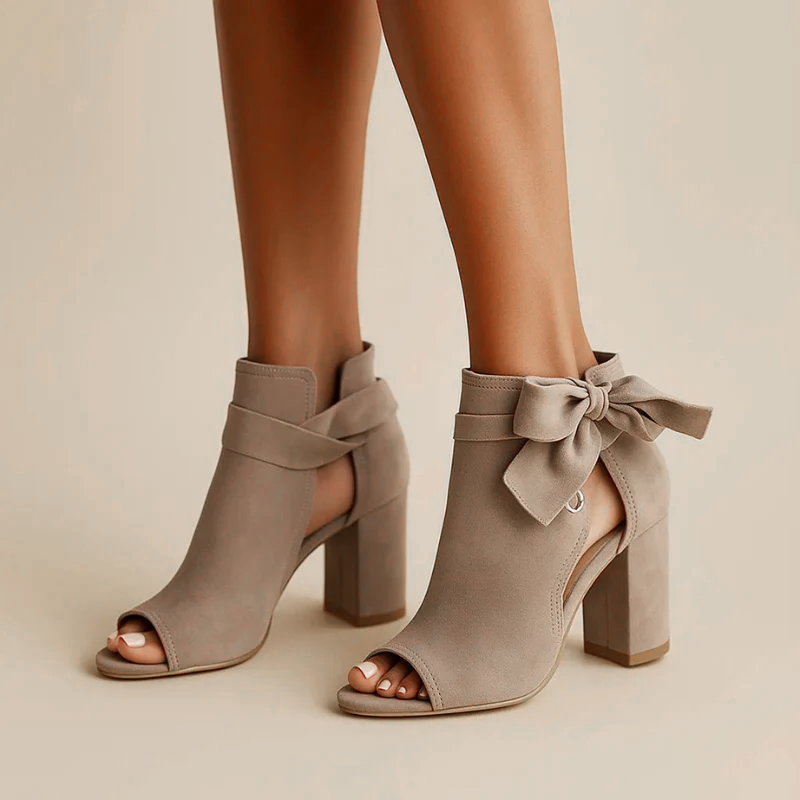 Women’s Peep-Toe Faux Suede Heels with Bow Tie Detail