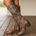 Women’s Studded Leather Knee-High Western Boots