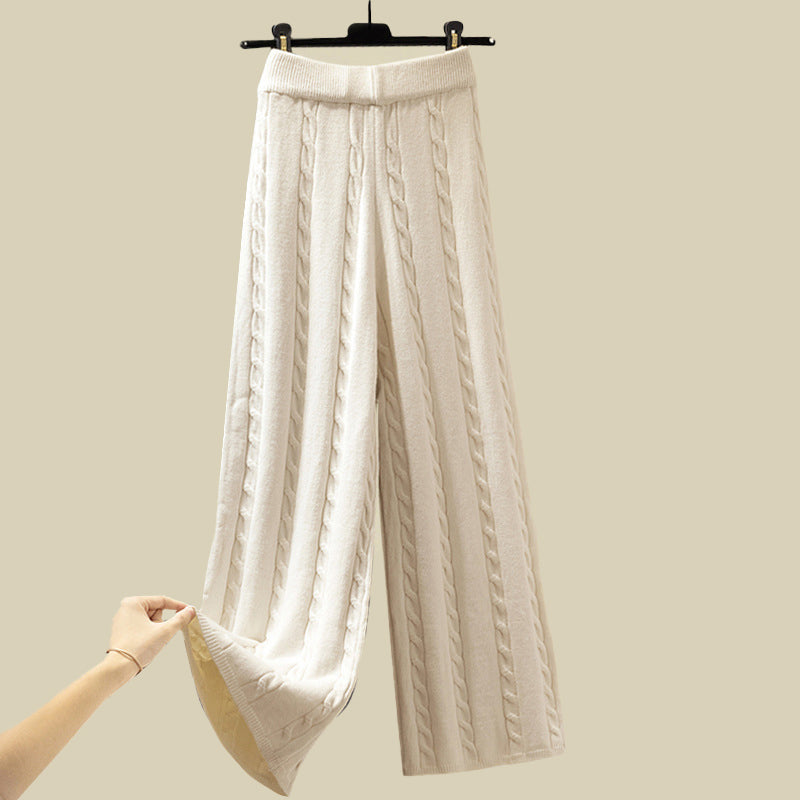 Women’s Three-Piece Knit Pants Sweater and Puffer Vest Set