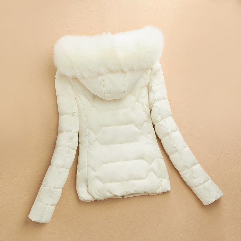 Women’s Winter Puffer Jacket with Fur-Style Hood Trim